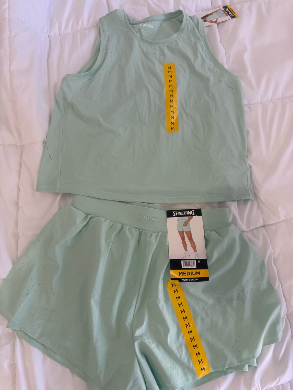 Spalding Mint Green Active Shorts and tank top with Logo